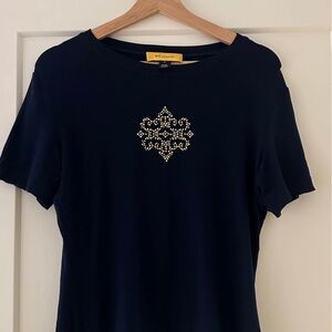 St. John Midnight Blue Embellished Tee